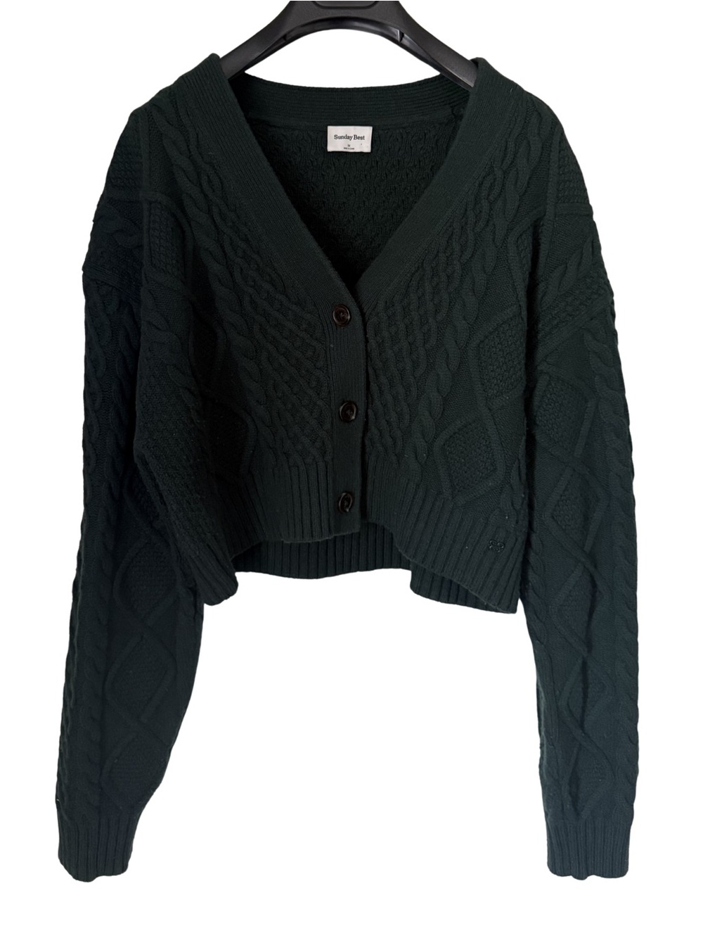 Sunday Best Dark Green Cable Knit V-Neck Cropped Sweater - Picture 1 of 5